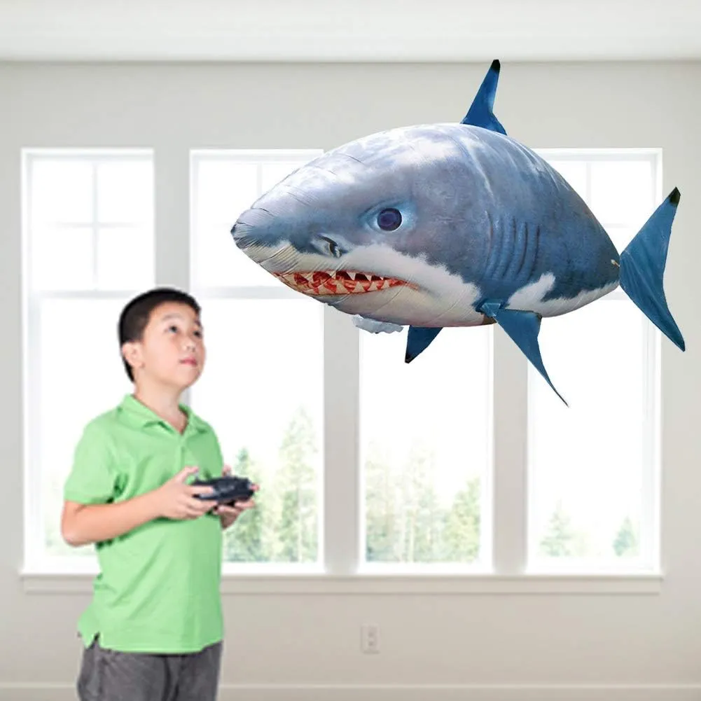 Remote Control Flying Shark, Inflated RC Inflatable Balloon Toy Shark Clownfish Gift, Flying Shark Toy (Blue Shark)