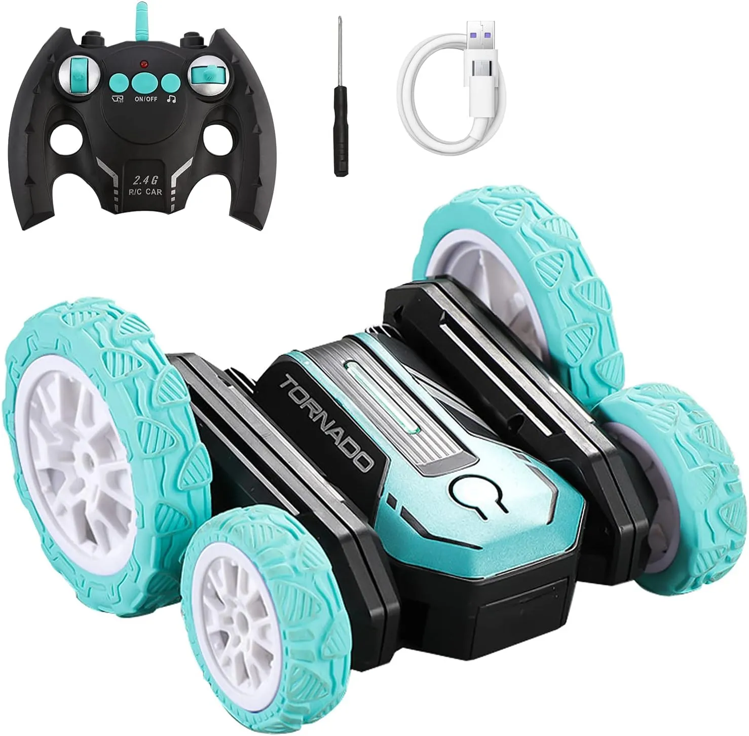 Remote Control Stunt Car Rechargeable RC Car Toys, 2.4Ghz Double Sided 360° Rotating Alloy RC Racing Cars Toy Hobby Cars Trucks with Music and LED Lights for Kids Boys Girls Birthday Gift by Giveme5