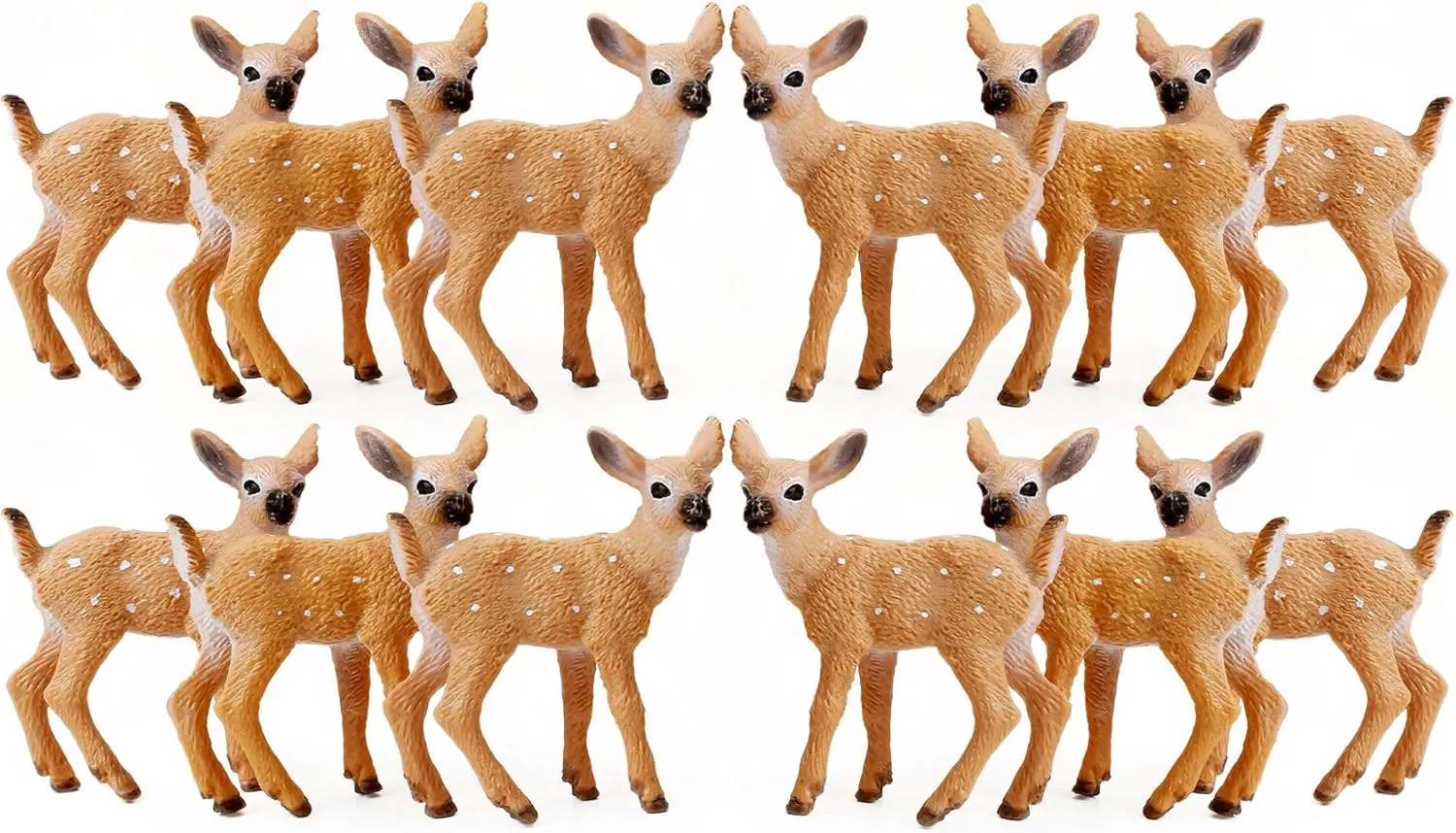 RESTCLOUD 12Pcs Deer Figurines Cake Toppers, Deer Toys Figure, Small Woodland Animals Set of 12 Fawn