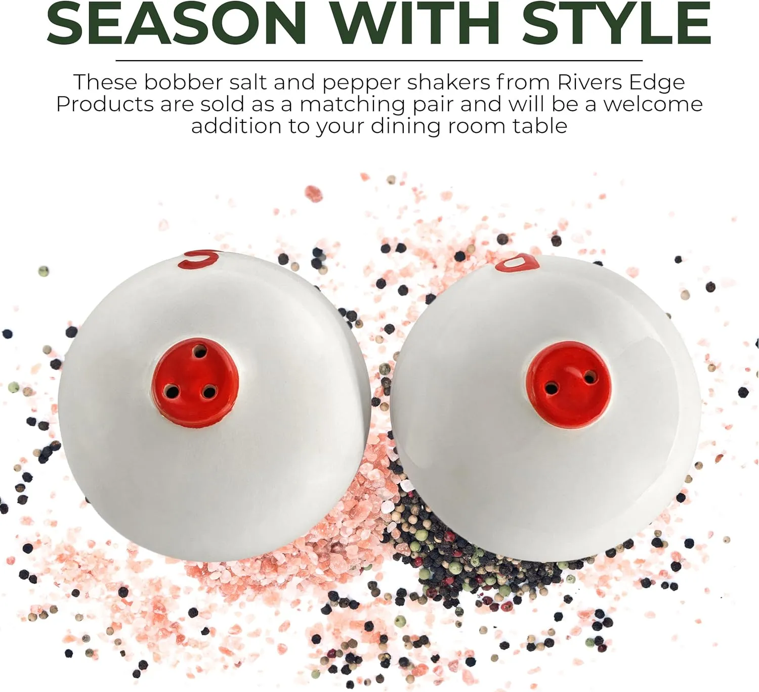 Rivers Edge Products Salt and Pepper Shakers Set, Unique Poly Resin and Glass Spice Dispenser, Novelty Kitchen Counter Décor