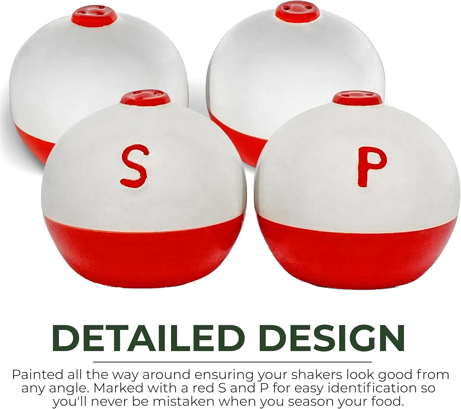 Rivers Edge Products Salt and Pepper Shakers Set, Unique Poly Resin and Glass Spice Dispenser, Novelty Kitchen Counter Décor