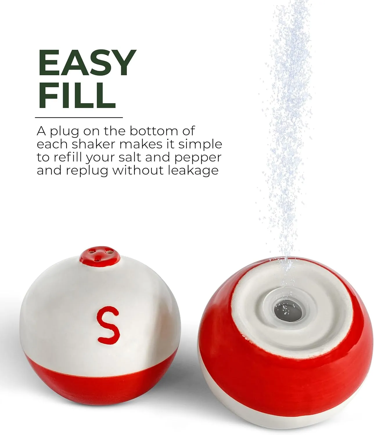 Rivers Edge Products Salt and Pepper Shakers Set, Unique Poly Resin and Glass Spice Dispenser, Novelty Kitchen Counter Décor