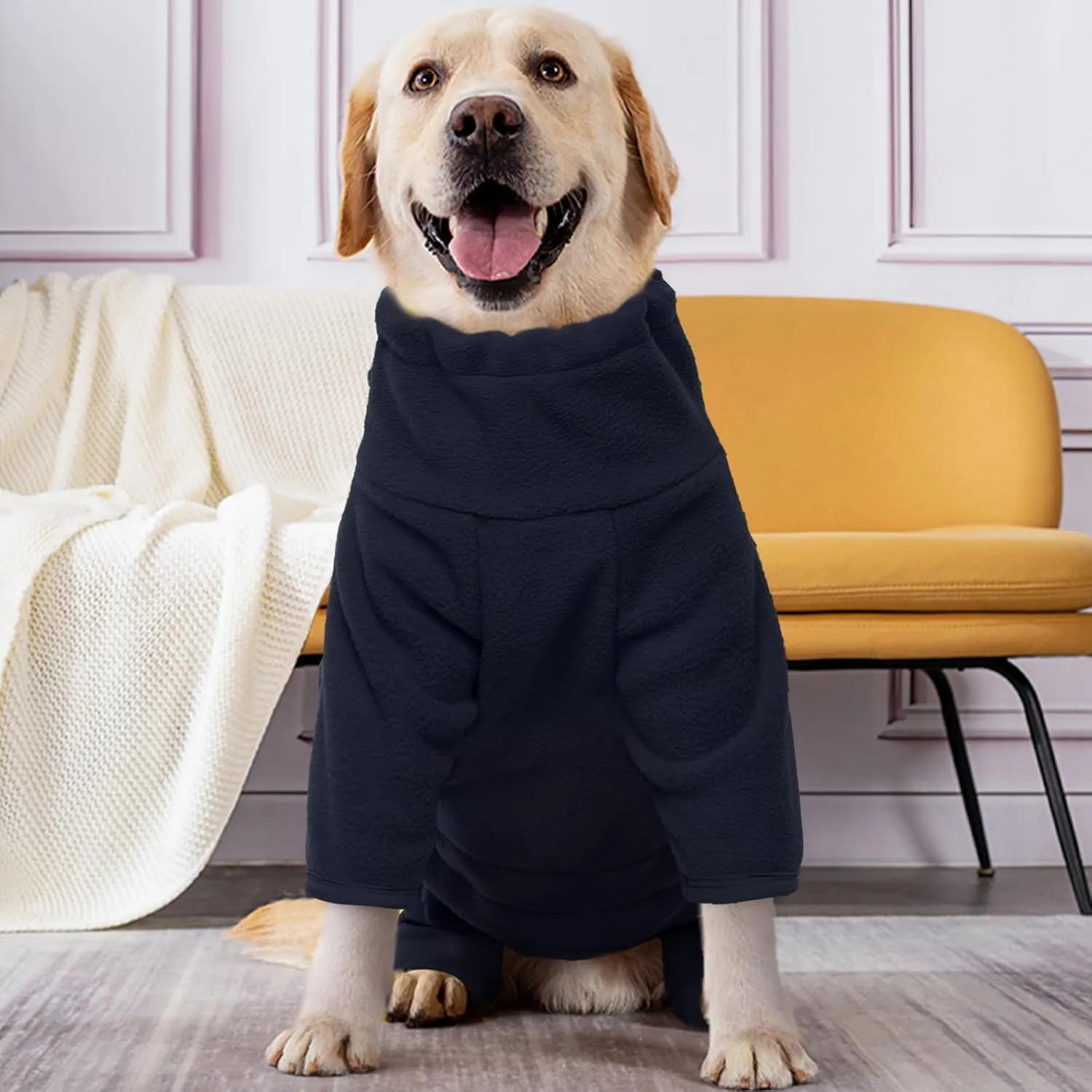 ROZKITCH Dog Winter Coat Soft Fleece Pullover Pajamas, Pet Windproof Warm Cold Weather Jacket Vest Cozy Jumpsuit Apparel Outfit Clothes for Small Medium Large Dog Walking Hiking Sleep Blue XS