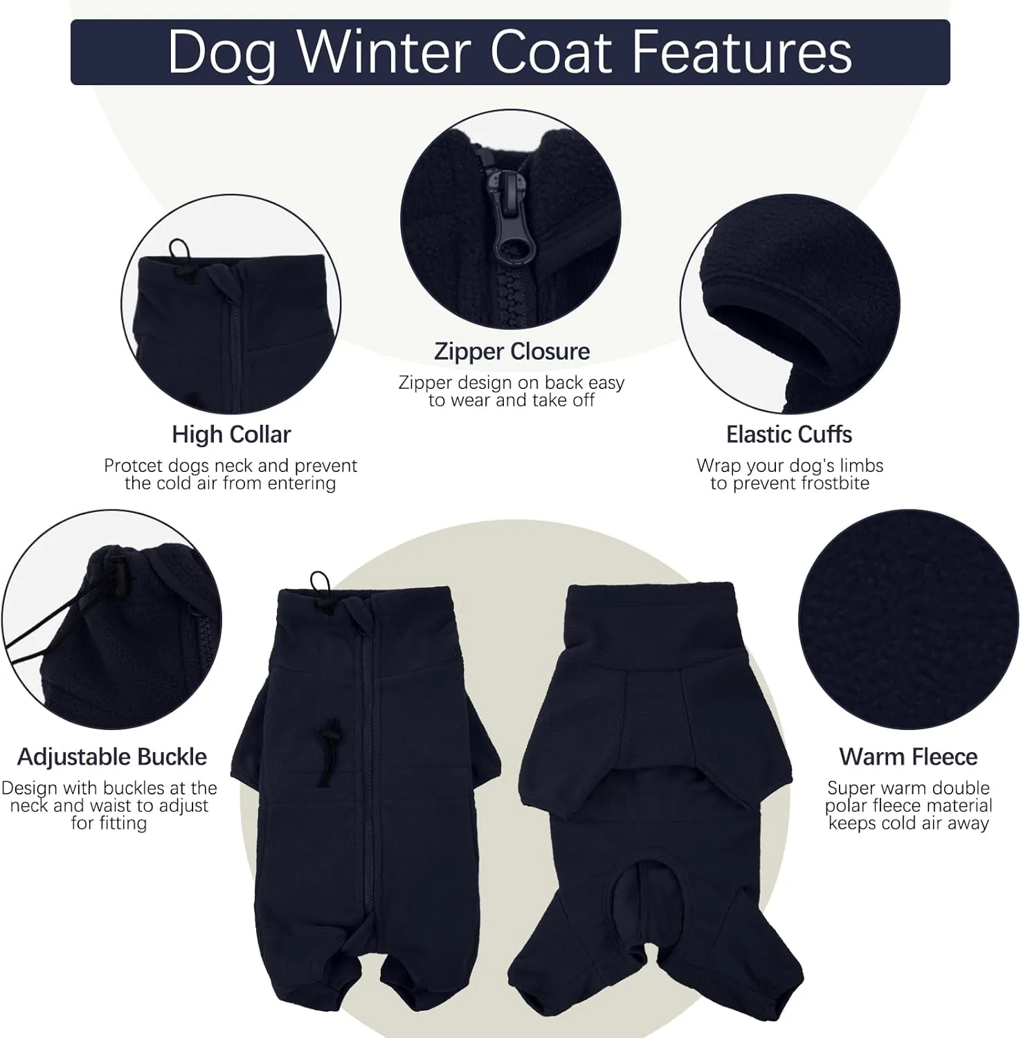 ROZKITCH Dog Winter Coat Soft Fleece Pullover Pajamas, Pet Windproof Warm Cold Weather Jacket Vest Cozy Jumpsuit Apparel Outfit Clothes for Small Medium Large Dog Walking Hiking Sleep Blue XS