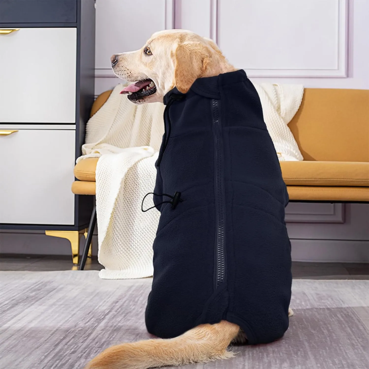 ROZKITCH Dog Winter Coat Soft Fleece Pullover Pajamas, Pet Windproof Warm Cold Weather Jacket Vest Cozy Jumpsuit Apparel Outfit Clothes for Small Medium Large Dog Walking Hiking Sleep Blue XS