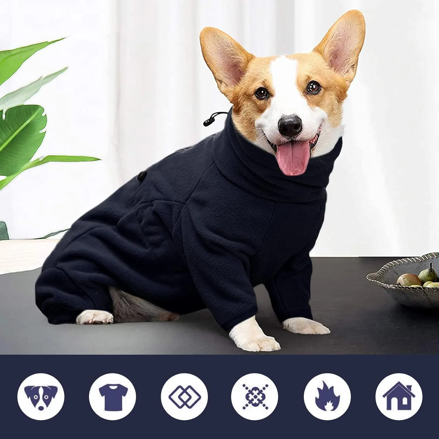ROZKITCH Dog Winter Coat Soft Fleece Pullover Pajamas, Pet Windproof Warm Cold Weather Jacket Vest Cozy Jumpsuit Apparel Outfit Clothes for Small Medium Large Dog Walking Hiking Sleep Blue XS