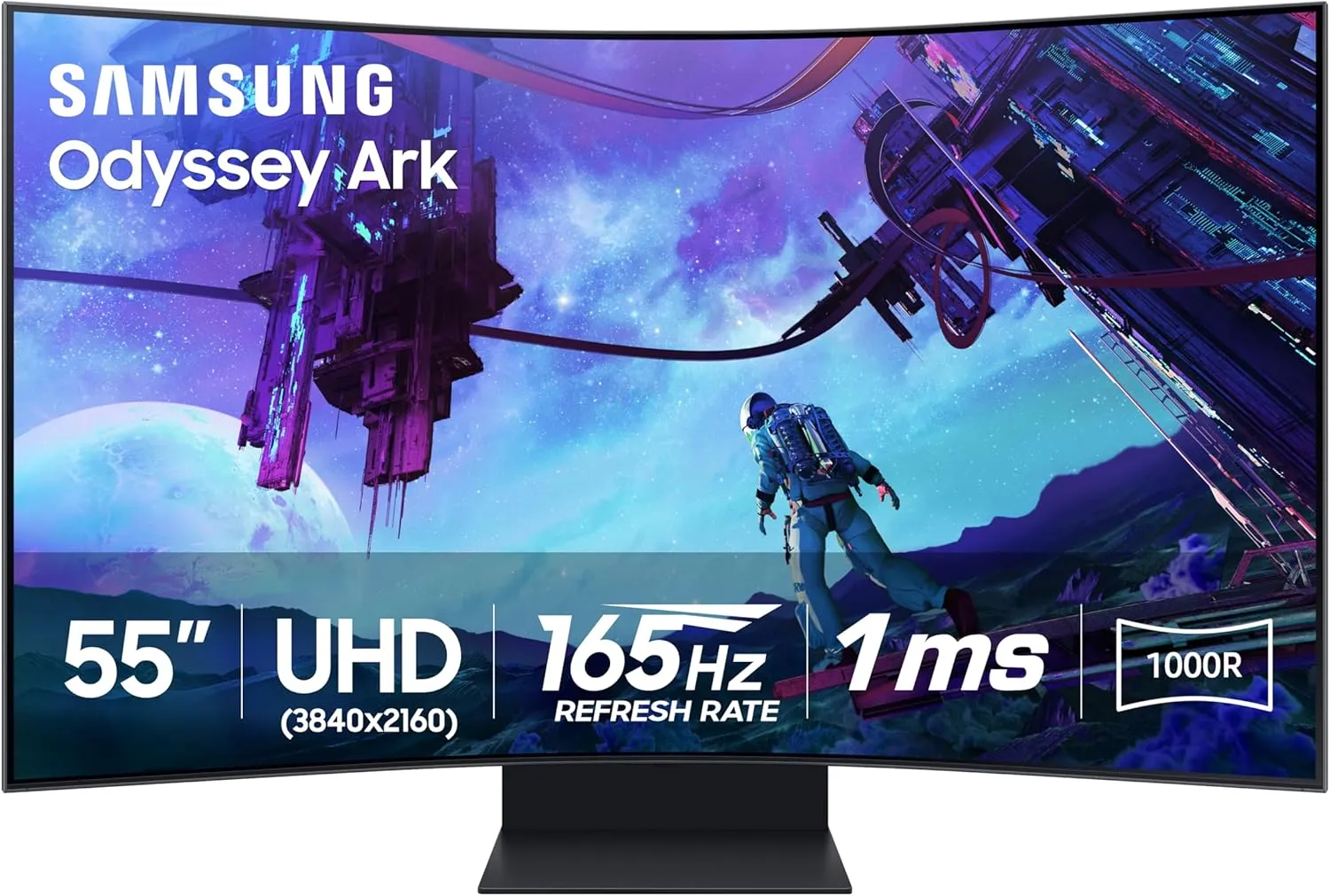 SAMSUNG 55" Odyssey Ark 2nd Gen 4K UHD 1000R Curved Gaming Monitor, 165Hz, 1ms, 4 Input Multi View, Quantum Mini-LED, AMD FreeSync Premium Pro, HDR 10 , Height Adjustable Screen, LS55CG970NNXGO, 2023