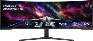 SAMSUNG 57" Odyssey Neo G9 Series Dual 4K UHD 1000R Curved Gaming Monitor, 240Hz, 1ms with DisplayPort 2.1, Quantum Mini-LED, DisplayHDR 1000, AMD FreeSync Premium Pro, LS57CG952NNXZA, 2023