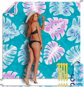 Sandproof Waterproof Beach Mat, 83" x 79", Ocean Blue, Compact, Polyester, Single Layered Blanket, Ideal for Beach, Camping, Hiking, Picnic