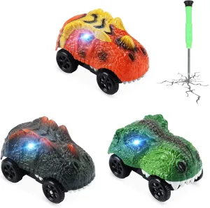 Save Unicorn Tracks Cars only Replacement, Race Cars for Tracks with 3 Flashing LED Lights, Racing Car Track Accessories Glow in The Dark, Compatible with Most Tracks for Kids Boys and Girls(3pack)