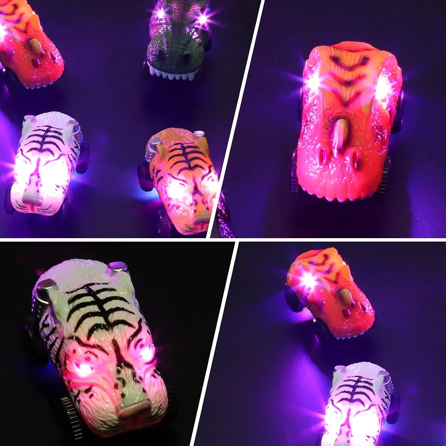 Save Unicorn Tracks Cars only Replacement, Racing Car Track Accessories for Tracks Glow in The Dark, Race Carswith 3 Flashing LED Lights, Compatible with Most Tracks for Kids Boys and Girls(4pack)