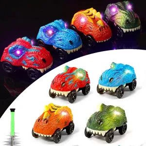 Save Unicorn Tracks Cars Replacement only, Dino Track Cars for Tracks Glow in The Dark, Car Tracks Accessories with 3 Flashing LED Lights, Compatible with Most Car Tracks for Kids Boys and Girl(4pack)