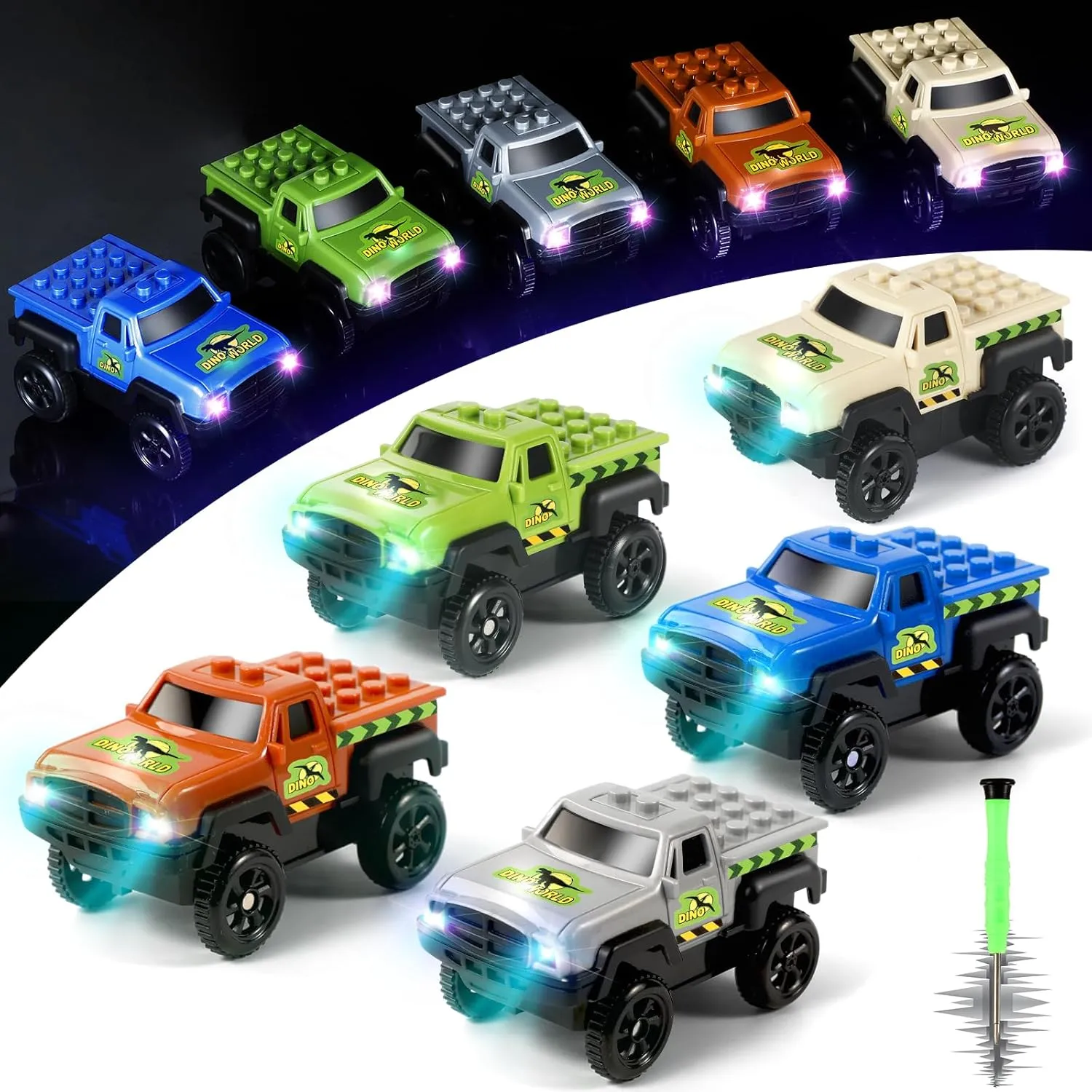 Save Unicorn Tracks Cars Replacement only,Track Cars for Tracks Glow in The Dark, Car Tracks Accessories with 3 Flashing LED Lights, Compatible with Most Car Tracks for Kids Boys Girl(5pack)