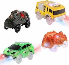 Save Unicorn Tracks Cars Only Replacement, Track Cars for Tracks Glow in The Dark, Racing Car Tracks Accessories with Flashing LED Lights, Compatible with Magic Tracks for Kids Boys and Girls(4pack)