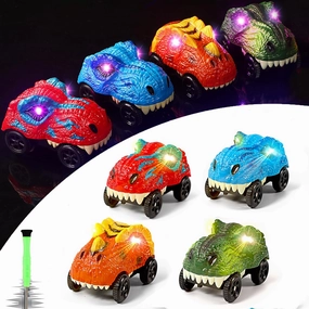 Save Unicorn Tracks Cars Replacement only, Dino Track Cars for Tracks Glow in The Dark, Car Tracks Accessories with 3 Flashing LED Lights, Compatible with Most Car Tracks for Kids Boys and Girl(4pack)