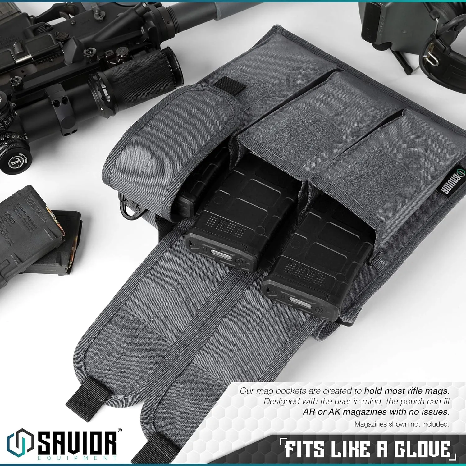 Savior Equipment Tactical Rifle & Pistol Magazine Pouch Carrier for M4 Carbine AR15 AK47 - Up to 6 Extended Mag, Adjustable Padded Shoulder Strap Included