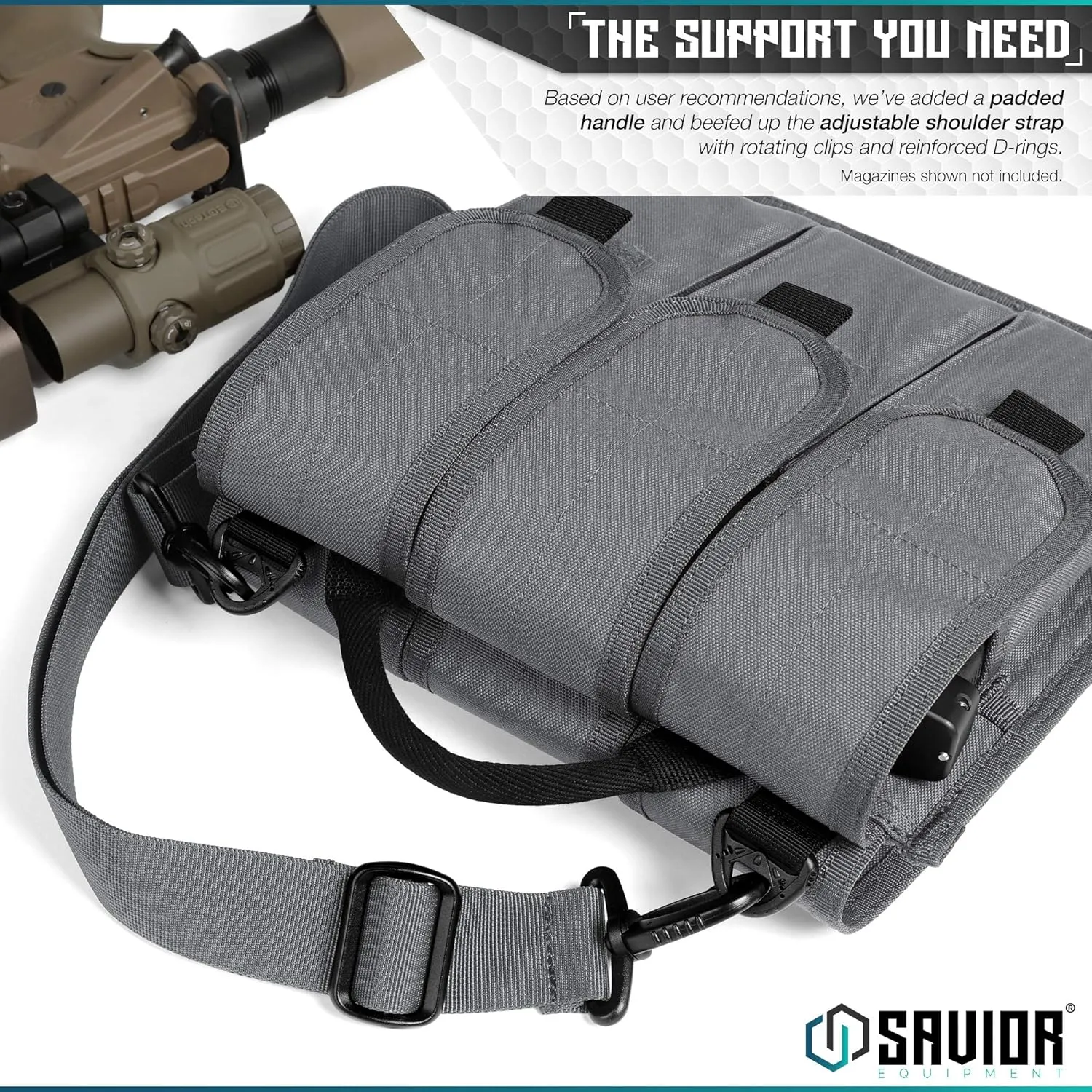 Savior Equipment Tactical Rifle & Pistol Magazine Pouch Carrier for M4 Carbine AR15 AK47 - Up to 6 Extended Mag, Adjustable Padded Shoulder Strap Included
