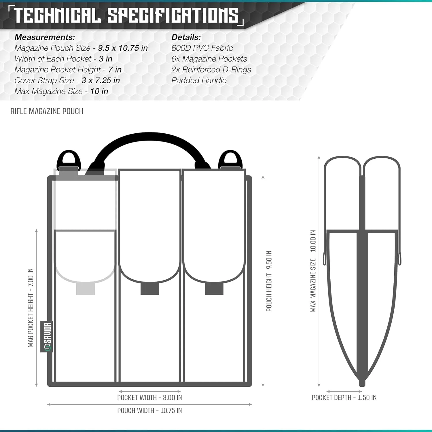 Savior Equipment Tactical Rifle & Pistol Magazine Pouch Carrier for M4 Carbine AR15 AK47 - Up to 6 Extended Mag, Adjustable Padded Shoulder Strap Included