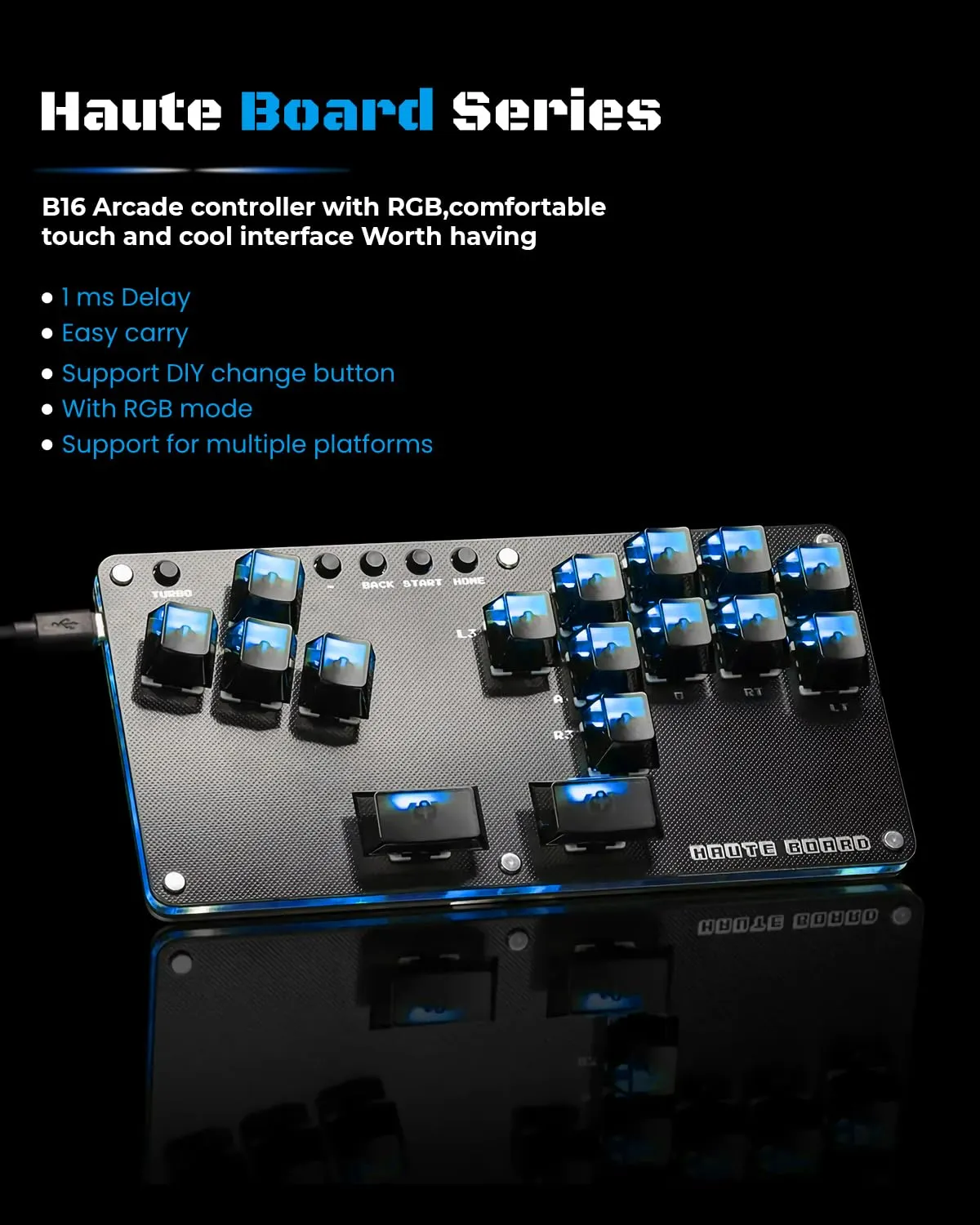 Sehawei Haute42 16Key All-Button Arcade Controller Gamerfinger with Turbo Functions,Arcade Stick Street Fight Mini Plus Controller for PC/Ps3/Ps4/Switch Game Keyboard-Supports Hot Swap & SOCD