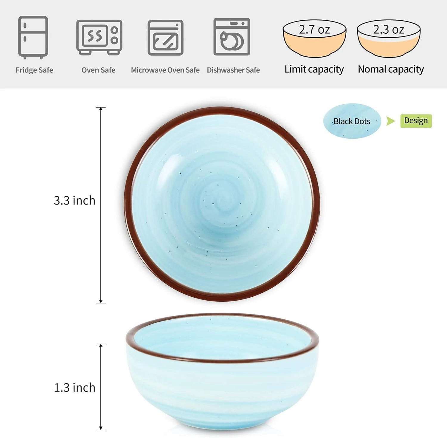 Selamica Ceramic Dipping Bowls, 2.7 Oz Soy Sauce Dish Set, 3 inch Small Dip Bowl for Side Dish, Appetizers, Set of 6, Gradient Color
