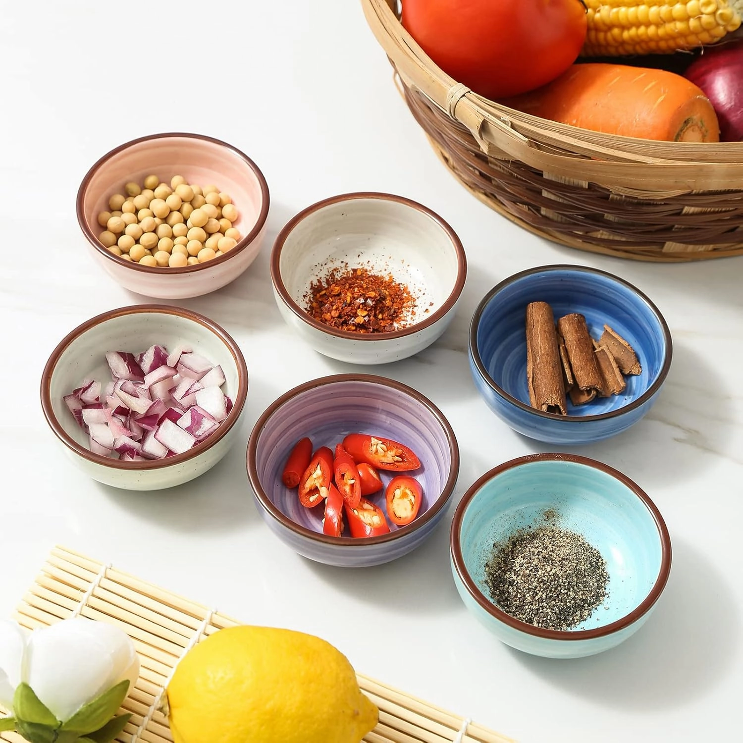 Selamica Ceramic Dipping Bowls, 2.7 Oz Soy Sauce Dish Set, 3 inch Small Dip Bowl for Side Dish, Appetizers, Set of 6, Gradient Color