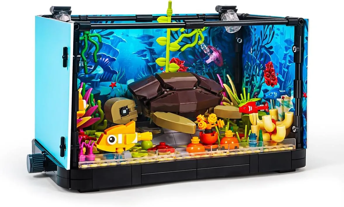 SEMKY Fish Tank Turtle Building Blocks Set with LED Lights, (753Pieces) Creative Sea Animal Model Gifts for Kid and Adult