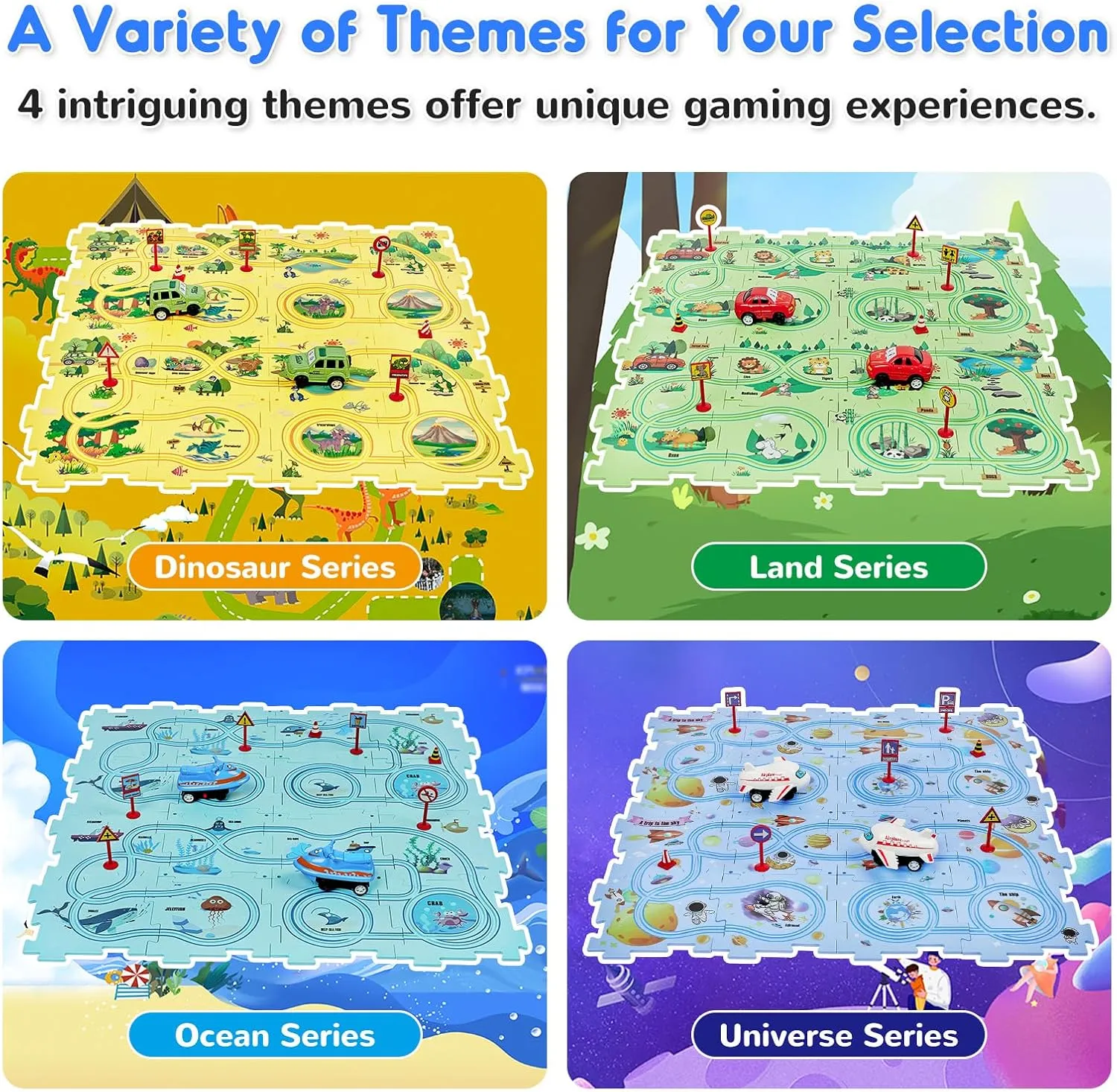 SGILE 16 PCS STEM Road Builder Puzzle for Kids Age 3 , Toddler Race Logical Brain Teaser Maze Board Game with Car, Early Learning Floor Play Set Toys for Boys Girls 3 4 5 6 7 Year Old Gift(Ocean)