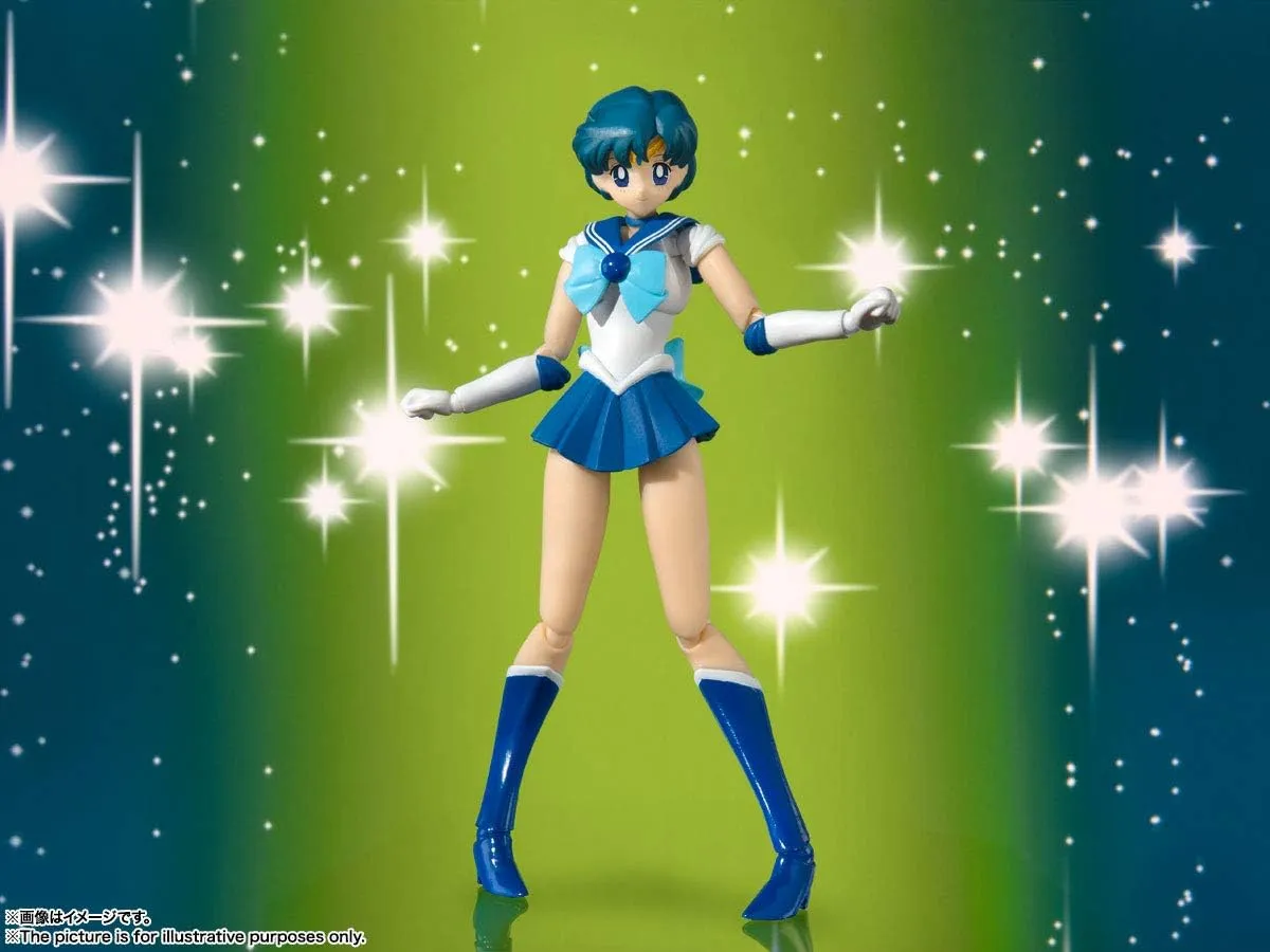 S.H. Figuarts Sailor Moon Sailor Mercury - Animation Color Edition - (Resale Version), Approx. 5.5 inches (140 mm), PVC & ABS Pre-painted Action Figure