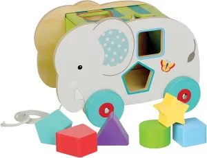 Shape Sorter: Jungle Elephant - Wooden Wheeled Animal Sorter, 6 Shape Blocks, Push-Pull-Sort, Educational Toy, Toddler & Kids Age 1 