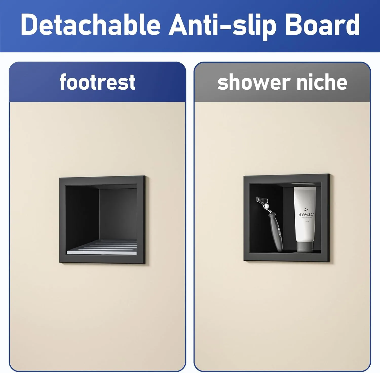 Shower Niche, 304 Stainless Steel Wall Niche Shower Stool for Bathroom, Recessed Shower Footrest w/Over Mount Installation, No Tile Needed (Matte Black, 4.8''x6'')