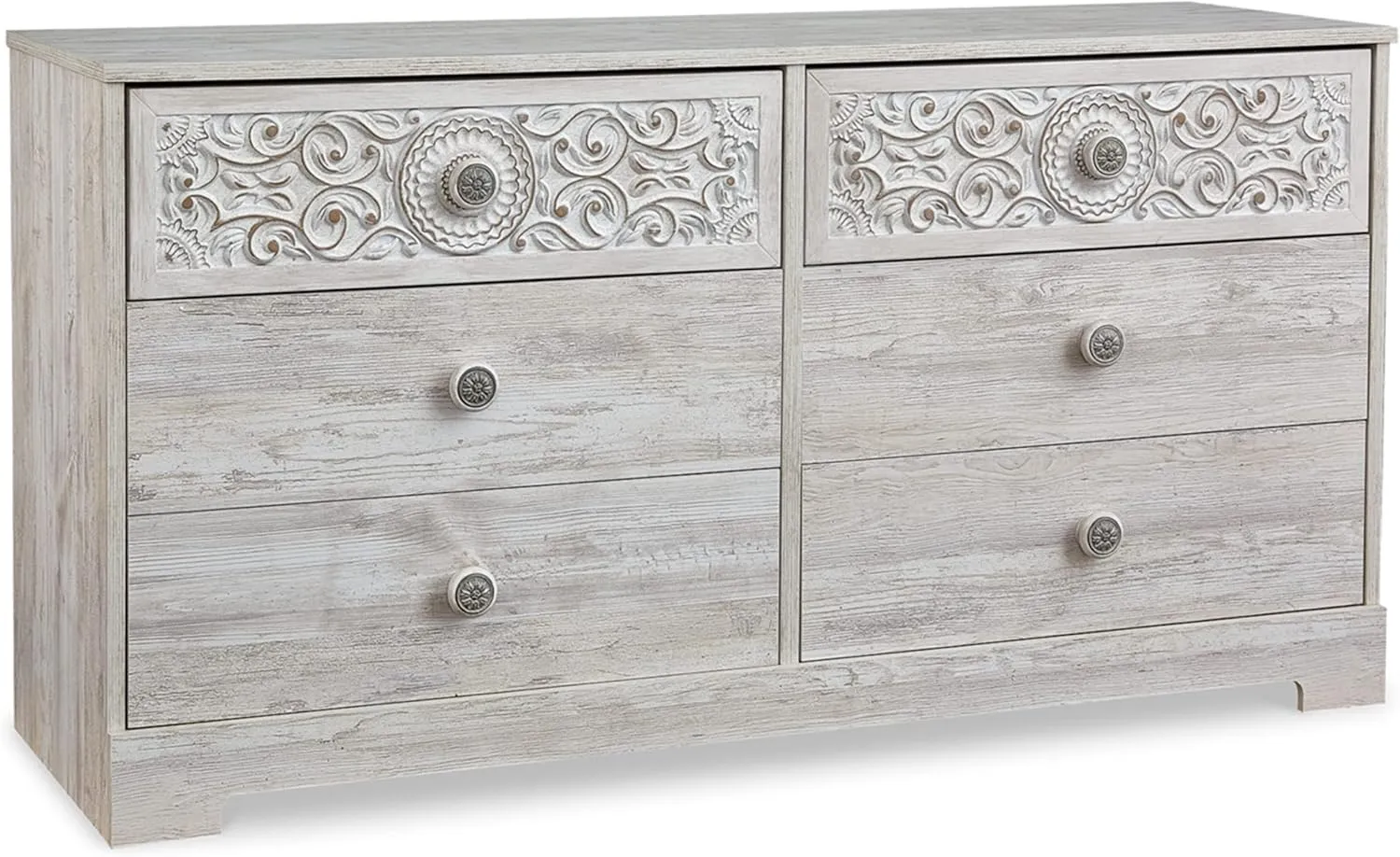 Signature Design by Ashley Paxberry Bohemian 6 Drawer Dresser with Carved Medallion Pattern, White