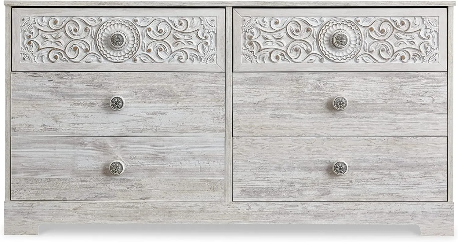 Signature Design by Ashley Paxberry Bohemian 6 Drawer Dresser with Carved Medallion Pattern, White