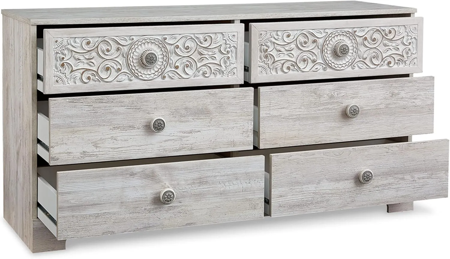 Signature Design by Ashley Paxberry Bohemian 6 Drawer Dresser with Carved Medallion Pattern, White
