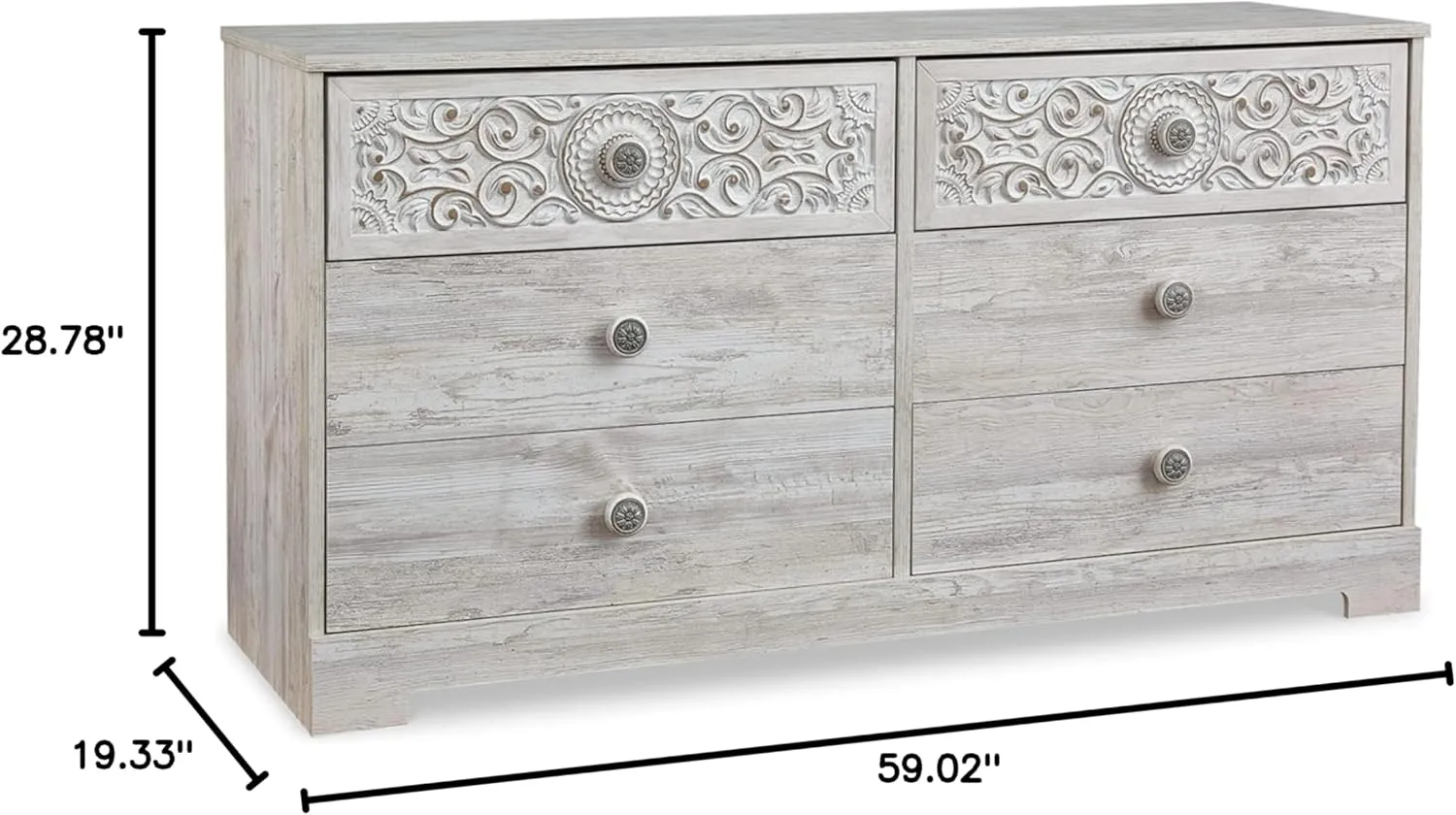 Signature Design by Ashley Paxberry Bohemian 6 Drawer Dresser with Carved Medallion Pattern, White