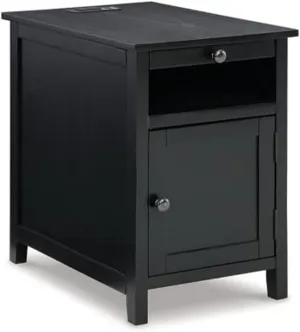 Signature Design by Ashley Treytown Casual Compact Chairside End Table with a Storage Cabinet, Open Cubby Shelf, Pull-Out Tray & USB Charging Ports, Black
