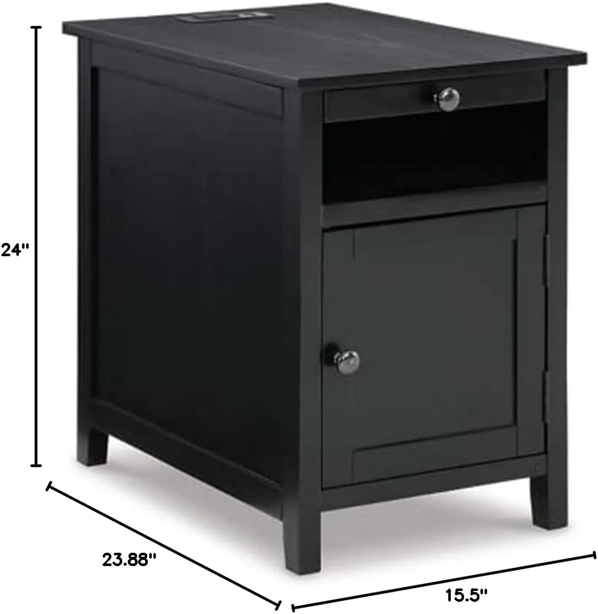 Signature Design by Ashley Treytown Casual Compact Chairside End Table with a Storage Cabinet, Open Cubby Shelf, Pull-Out Tray & USB Charging Ports, Black