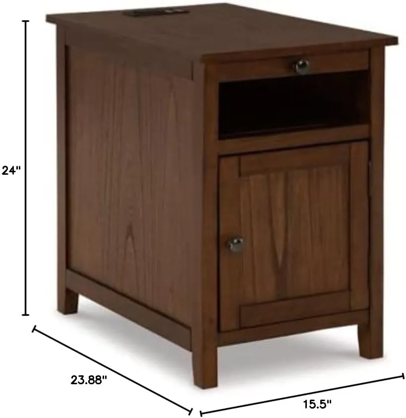 Signature Design by Ashley Treytown Casual Compact Chairside End Table with a Storage Cabinet, Open Cubby Shelf, Pull-Out Tray & USB Charging Ports, Brown
