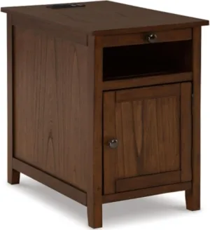 Signature Design by Ashley Treytown Casual Compact Chairside End Table with a Storage Cabinet, Open Cubby Shelf, Pull-Out Tray & USB Charging Ports, Brown