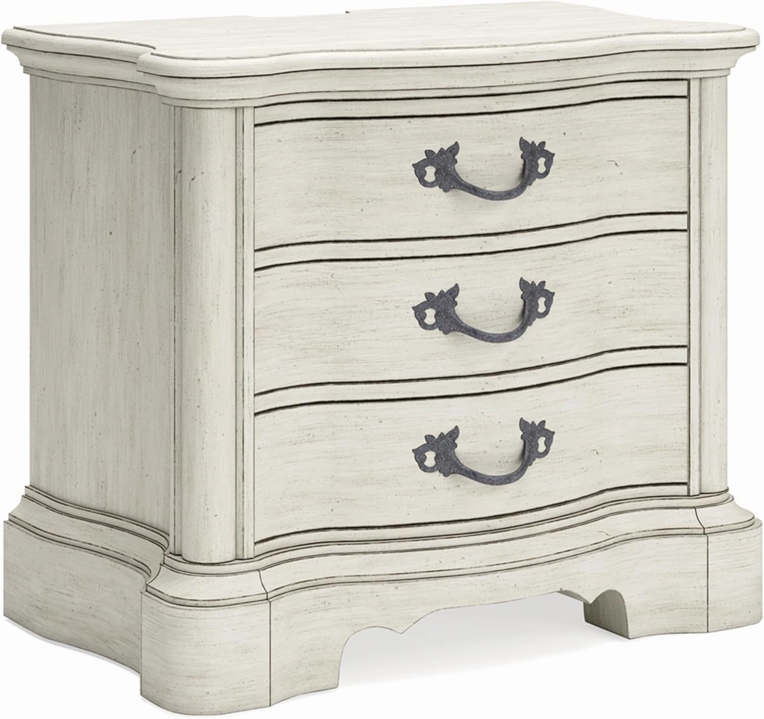 Signature Design by Ashley Arlendyne Classic 3 Drawer Nightstand with Power Supply and USB Ports, 29.5" Tall, White