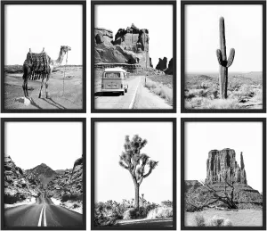 SIGNLEADER Framed Wall Art Collage Print Gallery Set, Vintage Desert Southwestern Landscapes Nature Wilderness Illustrations Decorative for Living Room, Bedroom, Office - 11" x 14" x 6 Black