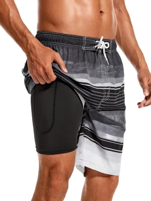 SILKWORLD Mens Swim Trunks with Compression Liner 9" Beach Board Shorts Men 2 in 1 Quick Dry Bathing Suit with Pockets