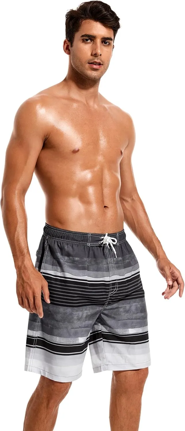 SILKWORLD Mens Swim Trunks with Compression Liner 9" Beach Board Shorts Men 2 in 1 Quick Dry Bathing Suit with Pockets