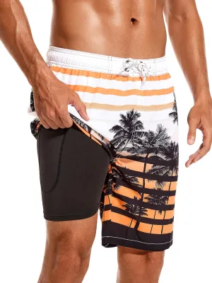 SILKWORLD Mens Swim Trunks with Compression Liner 9" Beach Board Shorts Men 2 in 1 Quick Dry Bathing Suit with Pockets