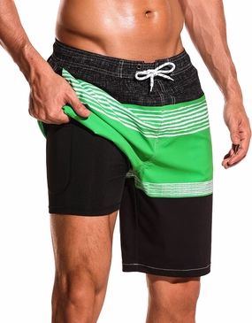 SILKWORLD Mens Swim Trunks with Compression Liner 9" Beach Board Shorts Men 2 in 1 Quick Dry Bathing Suit with Pockets