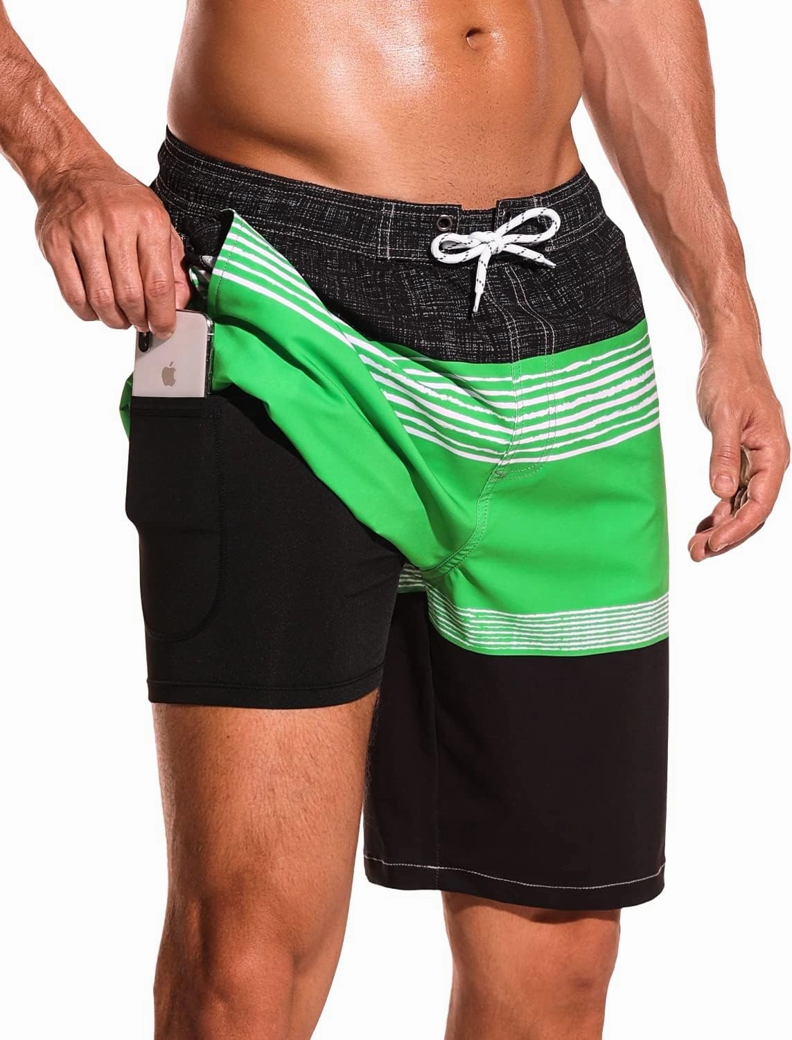 SILKWORLD Mens Swim Trunks with Compression Liner 9" Beach Board Shorts Men 2 in 1 Quick Dry Bathing Suit with Pockets
