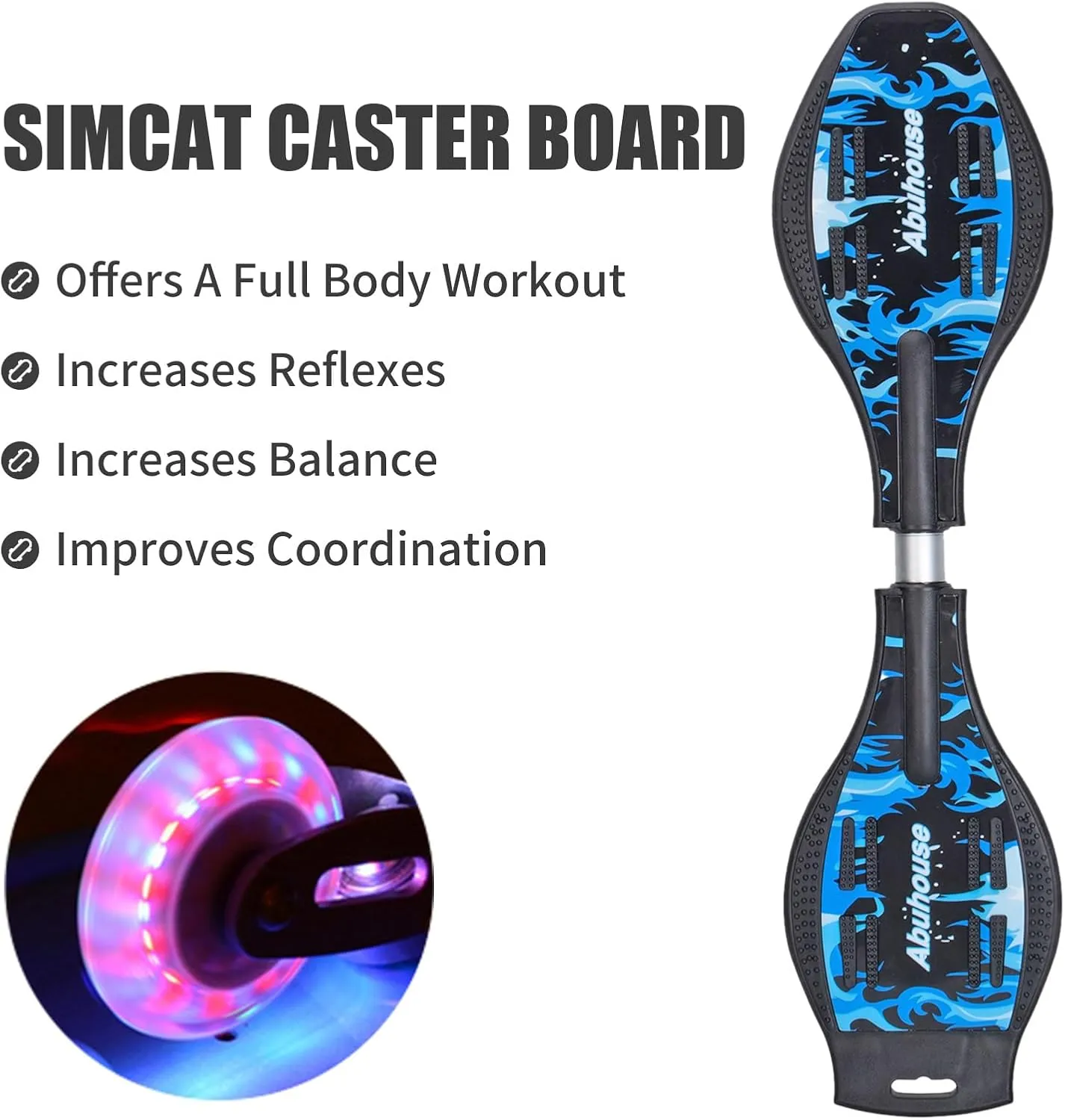 Simcat Caster Board, Skateboard with 360-degree Casters and Illuminating Wheels, Lightweight Durable Twistboard for Kids, Teenagers and Adults