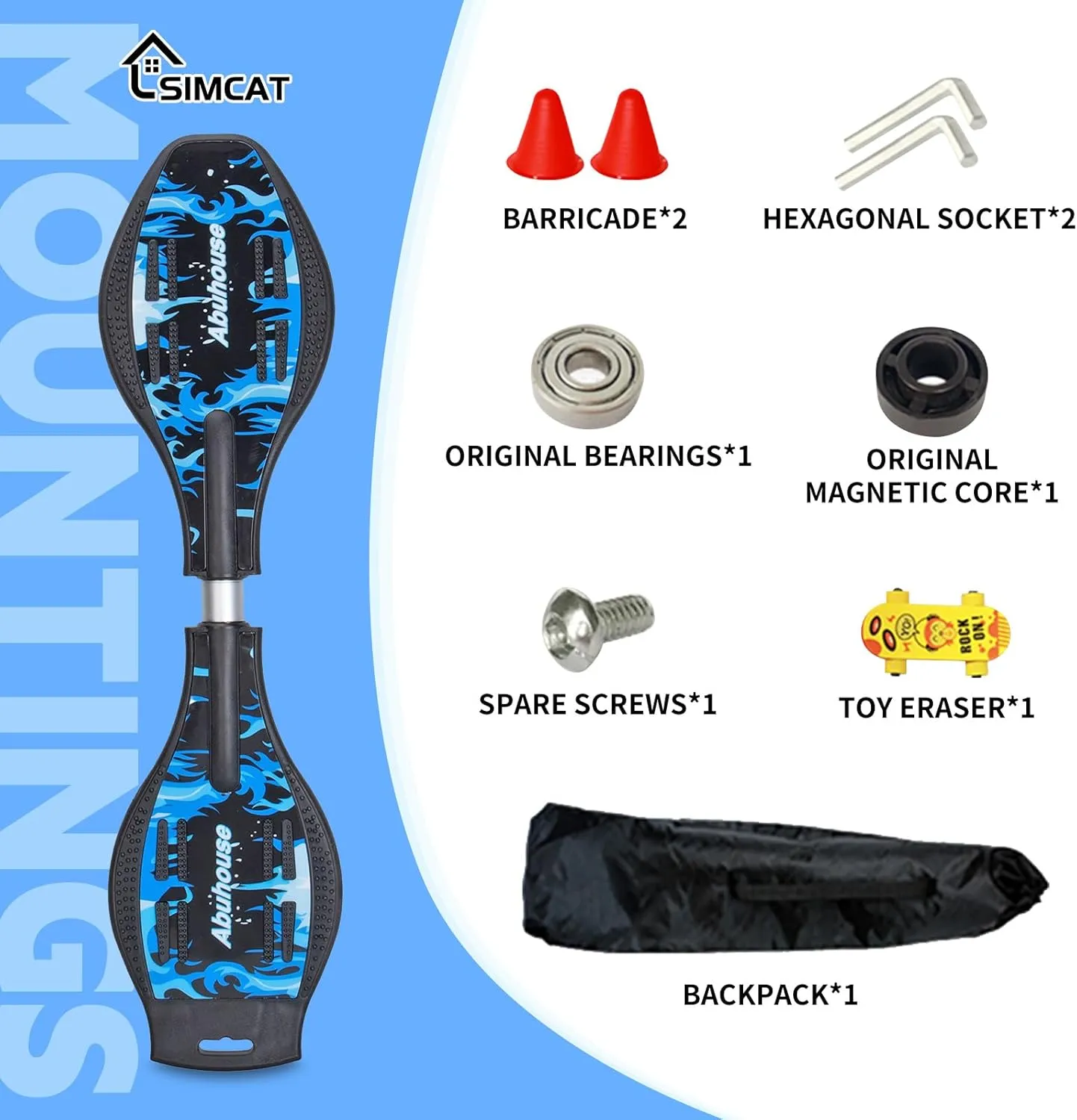 Simcat Caster Board, Skateboard with 360-degree Casters and Illuminating Wheels, Lightweight Durable Twistboard for Kids, Teenagers and Adults