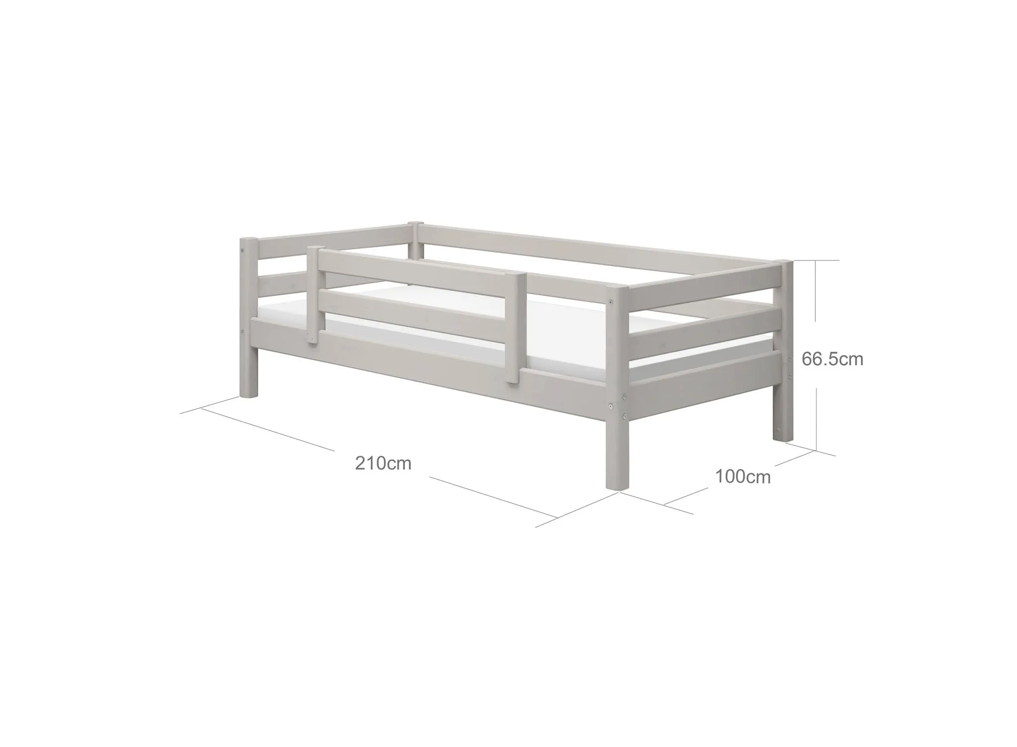 Single Bed with Safety Rail, 90x200 cm, Grey
