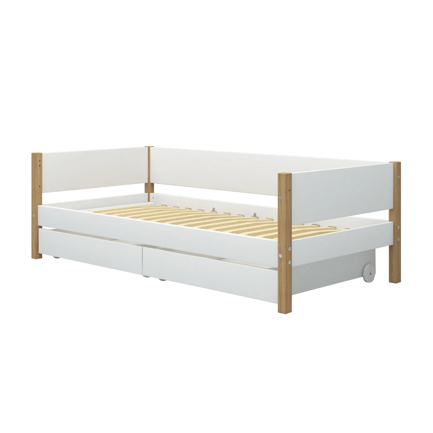 Single Bed with Storage, 90x200 cm, White/Oak