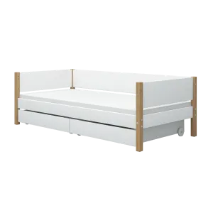 Single Bed with Storage, 90x200 cm, White/Oak